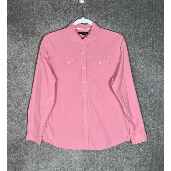 Lands End Long Sleeve Button Up Top Womens Size Medium 10-12 Pink Cotton Blouse‎ - Picture 1 of 6